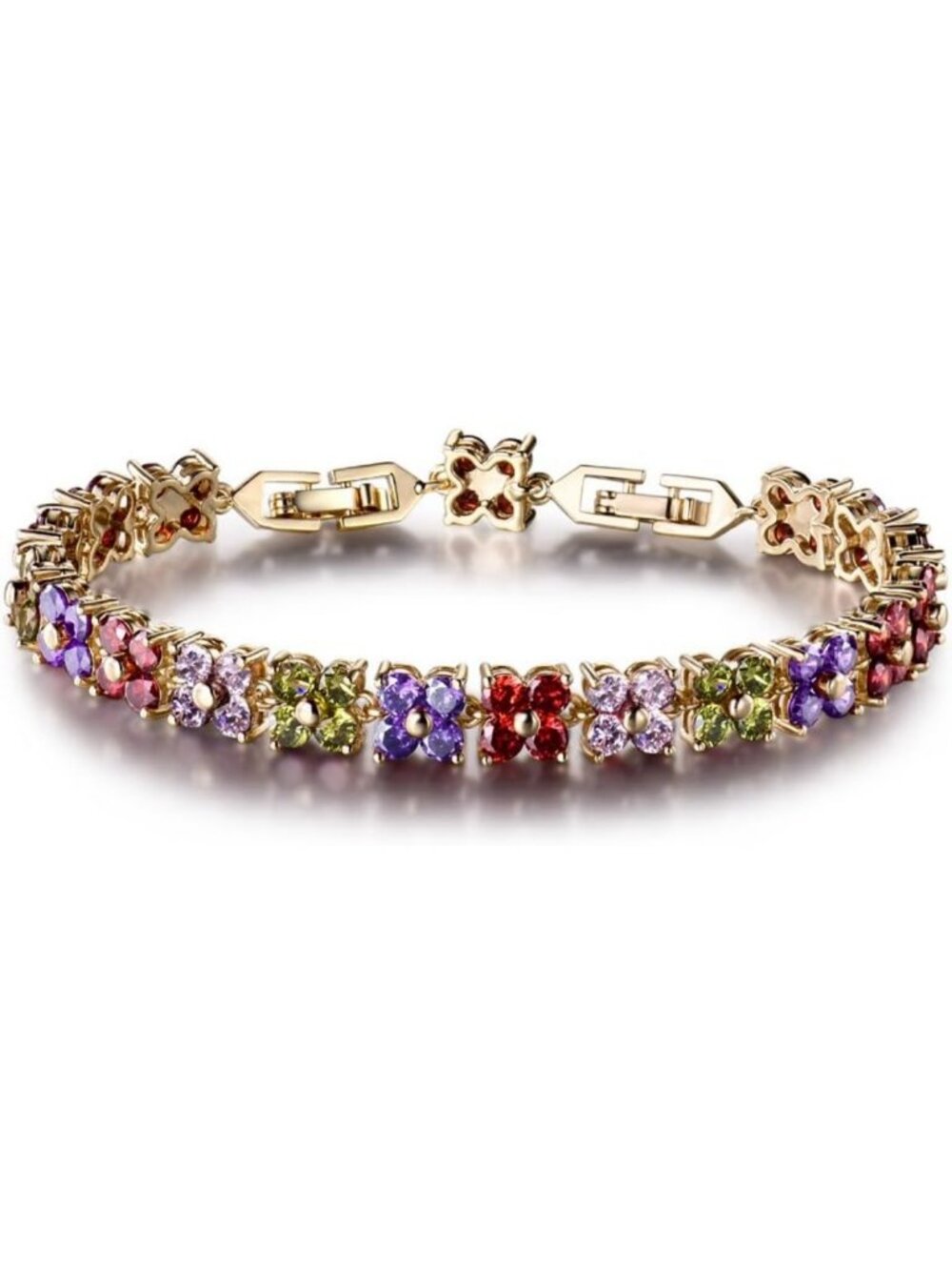 Stylish Multicolor Tennis Bracelet for Women | Cubic Zirconia Flower Design